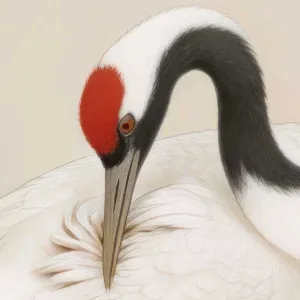 Tranh Canvas Phong Thủy Chim Hạc Và Hoa Cúc Đọng Sương Mai