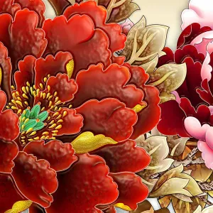 Bộ Tranh Canvas 3 Tấm Hoa Mẫu Đơn Đỏ Thác Nước Phong Thủy Phú Quý