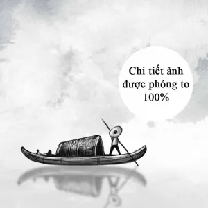 Tranh Canvas Thủy Mặc Phong Cảnh Núi Non Và Con Thuyền Nghệ Thuật