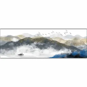 Tranh Canvas Thủy Mặc Phong Cảnh Núi Non Và Con Thuyền Nghệ Thuật