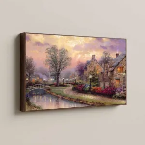 Tranh phong cảnh làng quê châu Âu yên bình in canvas cao cấp