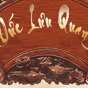 Tranh Canvas Phòng Thờ Hoành Phi Câu Đối 3D "Đức Lưu Quang" Cùng Hoa Sen Vàng