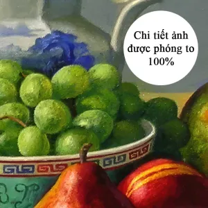 Tranh Tĩnh Vật In Canvas Giỏ Hoa Quả Và Bình Hoa Cúc Trang Trí Cổ Điển