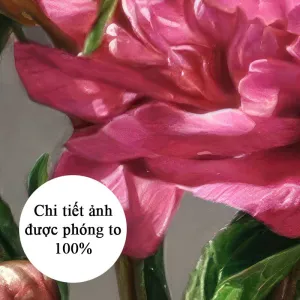 Tranh tĩnh vật bình hoa mẫu đơn hồng sang trọng nghệ thuật