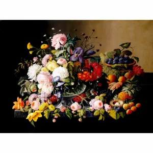 Tranh Canvas Tĩnh Vật Hoa Và Trái Cây Phong Cách Cổ Điển Châu Âu