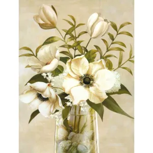 Tranh Canvas Bình Hoa Hải Quỳ và Tulip Màu Kem Cổ Điển