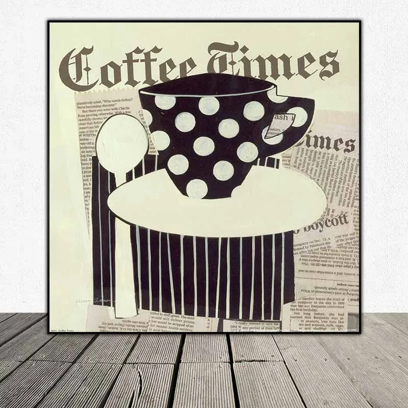 Tranh báo cắt dán treo quán cà phê, tranh ly coffee hoa văn chấm bi