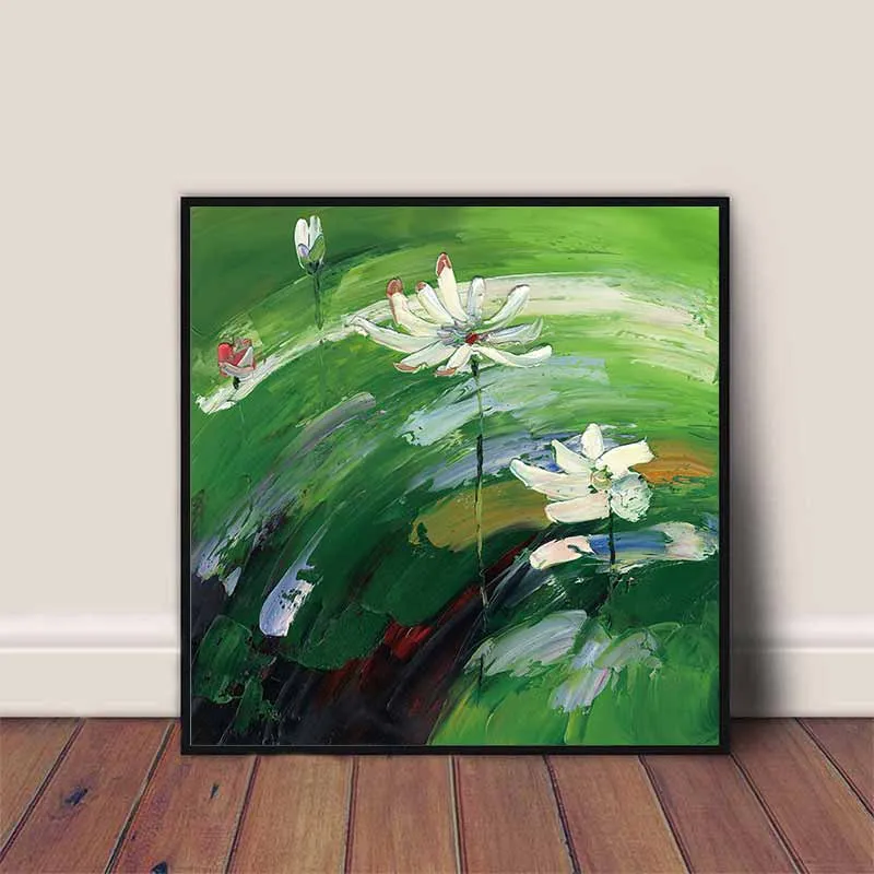 Tranh hoa sen trắng và hoa sen hồng trừu tượng