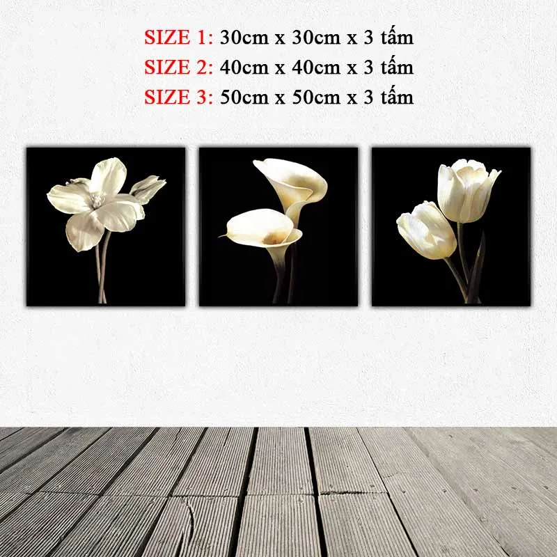 Tranh hoa Tulip và hoa Rum (Calla Lyli) trên nền đen