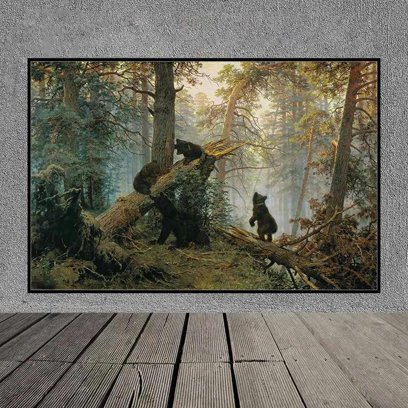 Tranh phong cảnh Buổi sáng trong rừng thông