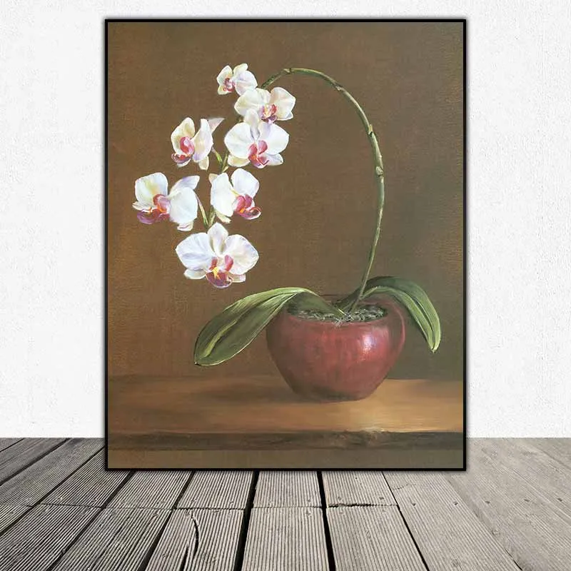 Tranh tĩnh vật bình hoa phong lan và hoa hồng