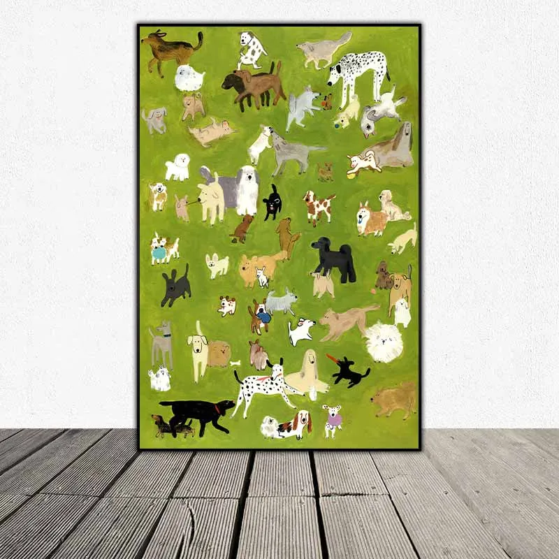 Tranh các loài chó đang đi dạo trong công viên