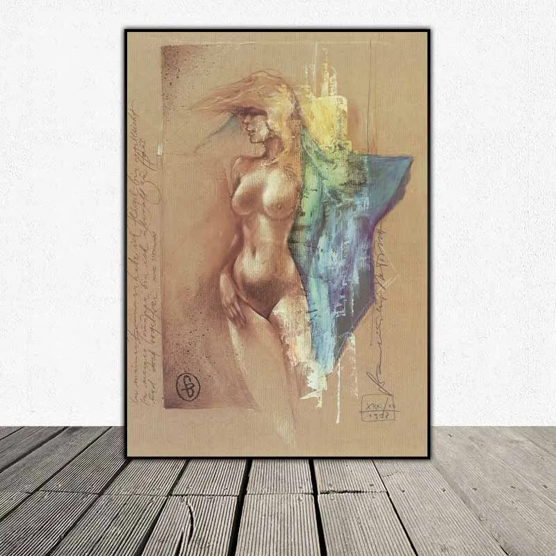 Tranh canvas phác thảo cô gái khỏa thân trừu tượng