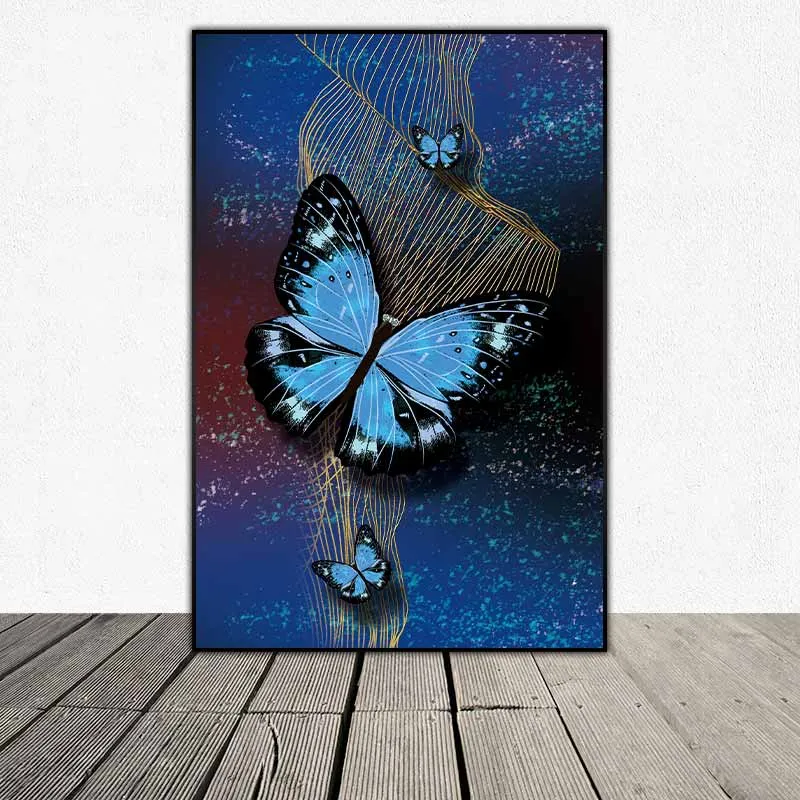 Tranh đàn bướm trên nền vân vàng trừu tượng