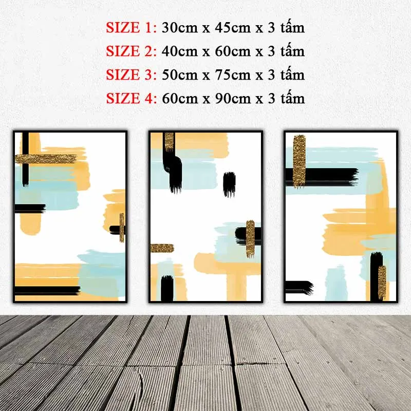 Tranh trừu tượng những vệt mực đen vàng và xanh