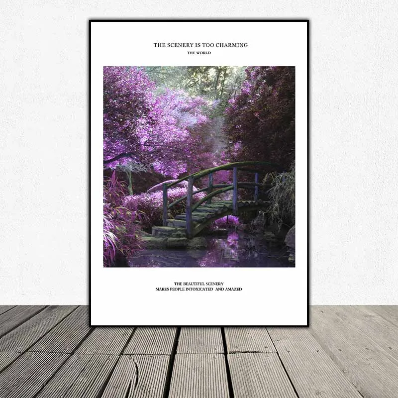 Tranh tháp chuông của Bruges, cây cầu gỗ trong công viên và cánh đồng hoa Oải Hương