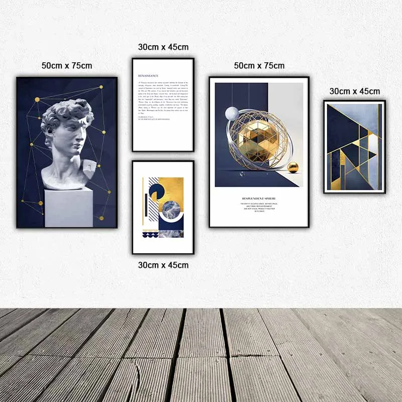 Tranh tượng thạch cao và hình trừu tượng kết hợp văn bản