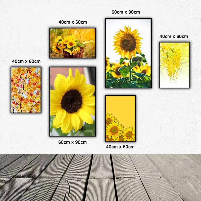 Tranh bộ hoa sắc vàng, hoa hướng dương