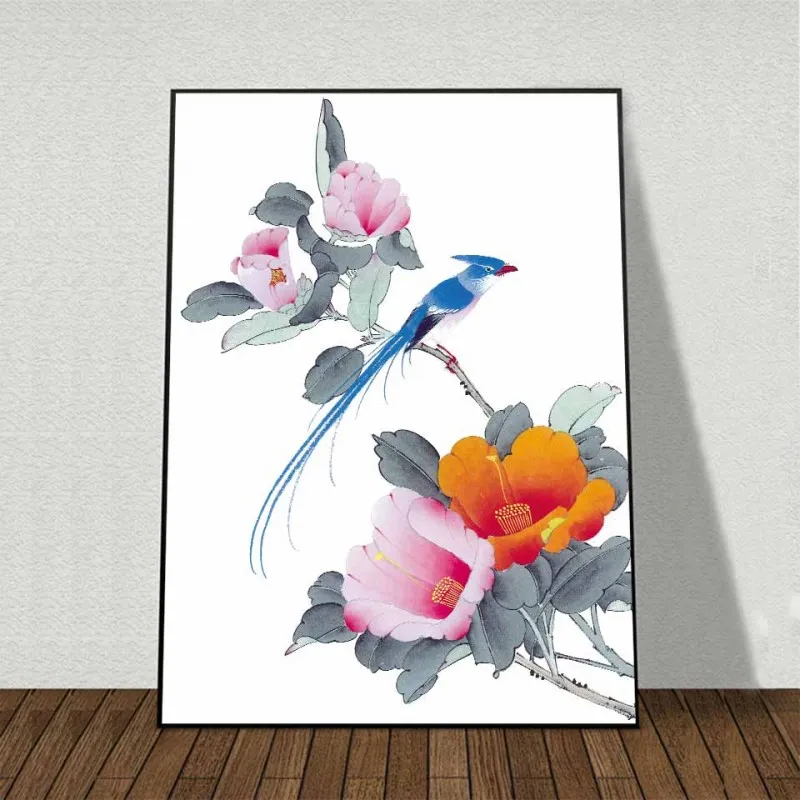 Tranh canvas hoa mẫu đơn và chim