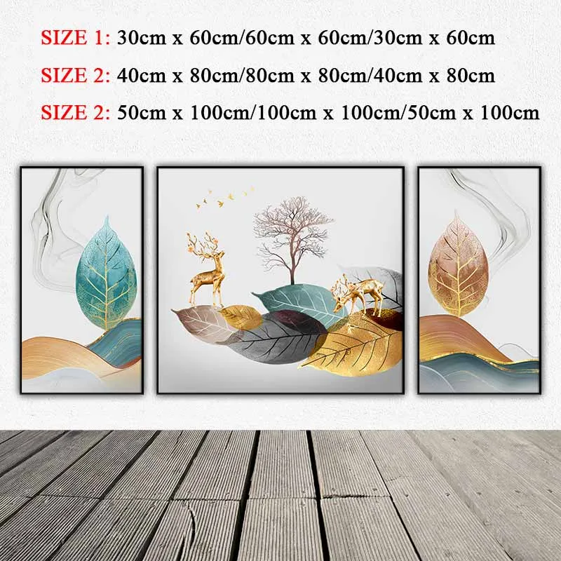 Tranh trừu tượng lá cây và nai