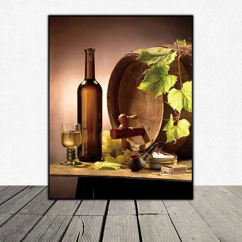 Tranh chủ đề rượu vang với những chùm nho xanh và cây đàn violin