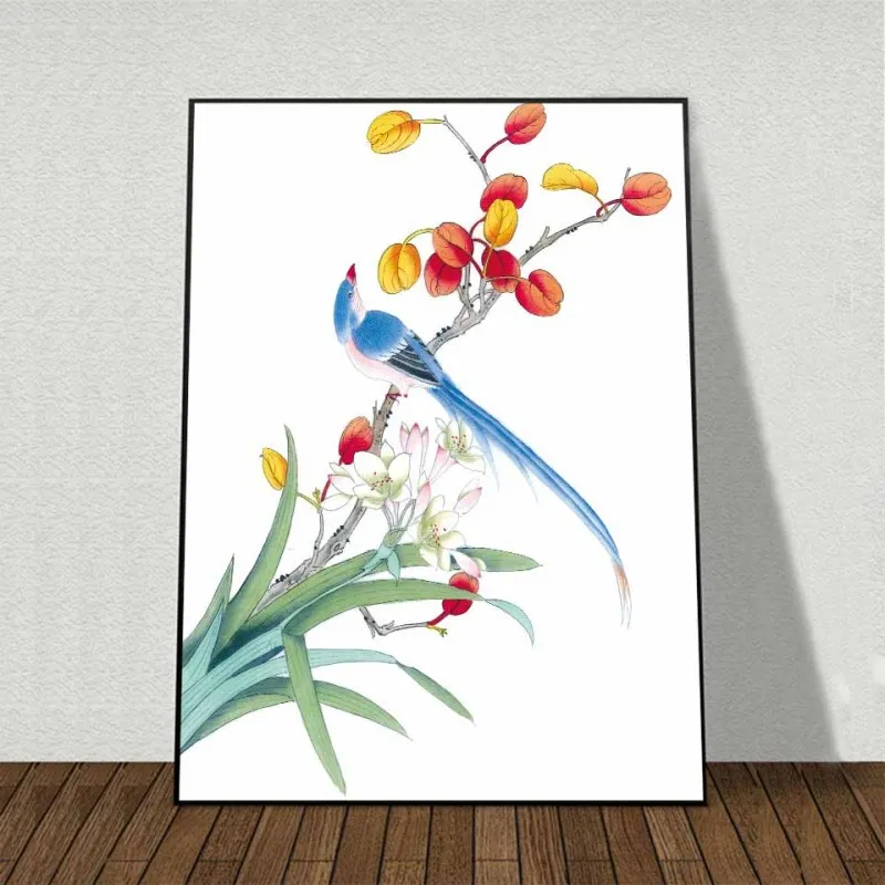 Tranh canvas hoa mẫu đơn và chim