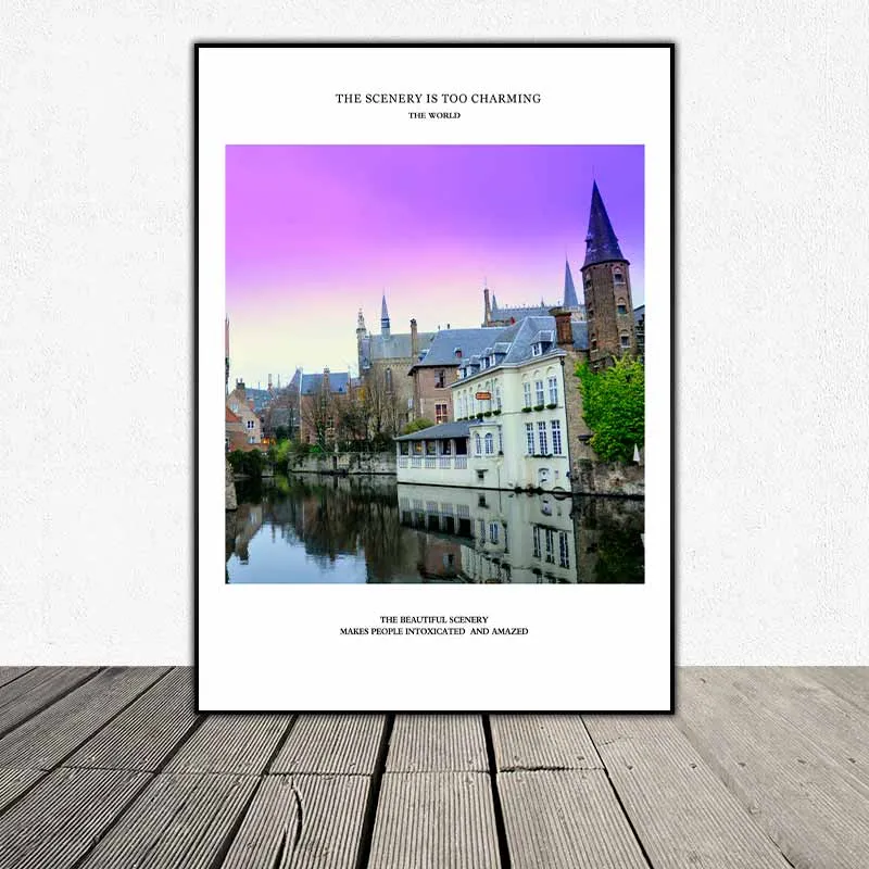 Tranh tháp chuông của Bruges, cây cầu gỗ trong công viên và cánh đồng hoa Oải Hương