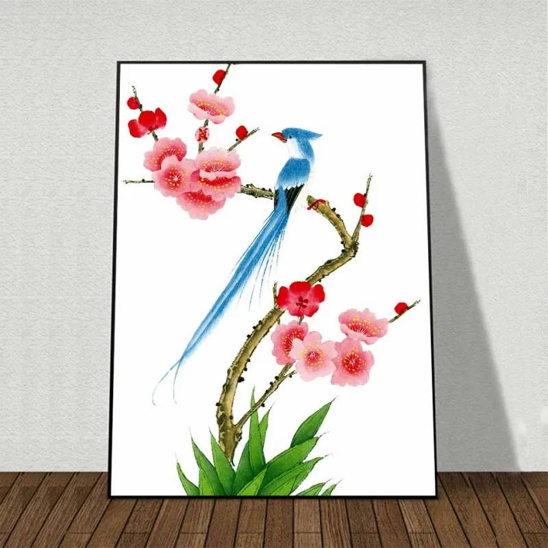 Tranh canvas hoa mẫu đơn và chim