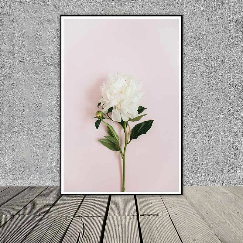 Tranh Scandinavia lá cây nhiệt đới và hoa hồng trắng kết hợp chữ