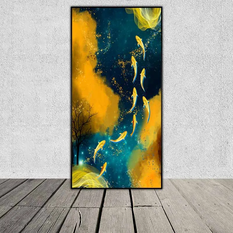 Tranh cửu ngư phong thủy cá chép vàng