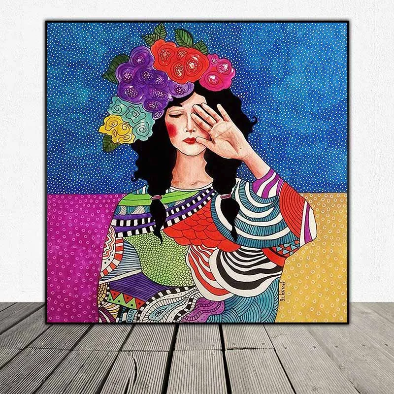 Tranh chân dung cô gái trừu tượng nhiều màu sắc của họa sĩ Hulya Ozdemir