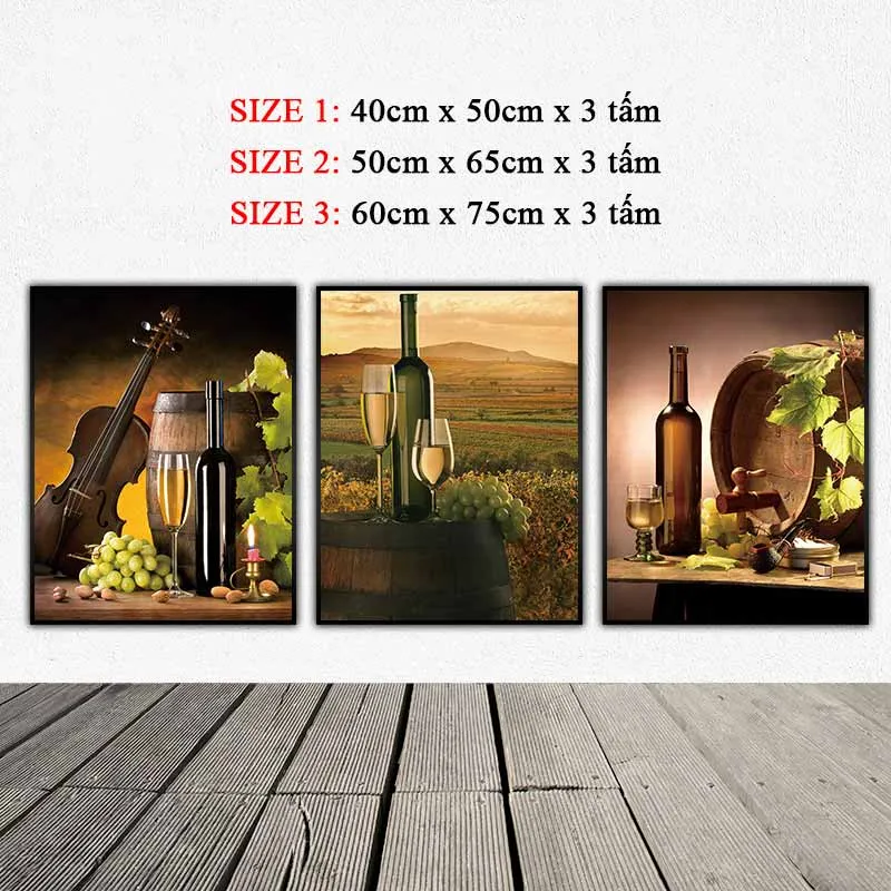 Tranh chủ đề rượu vang với những chùm nho xanh và cây đàn violin