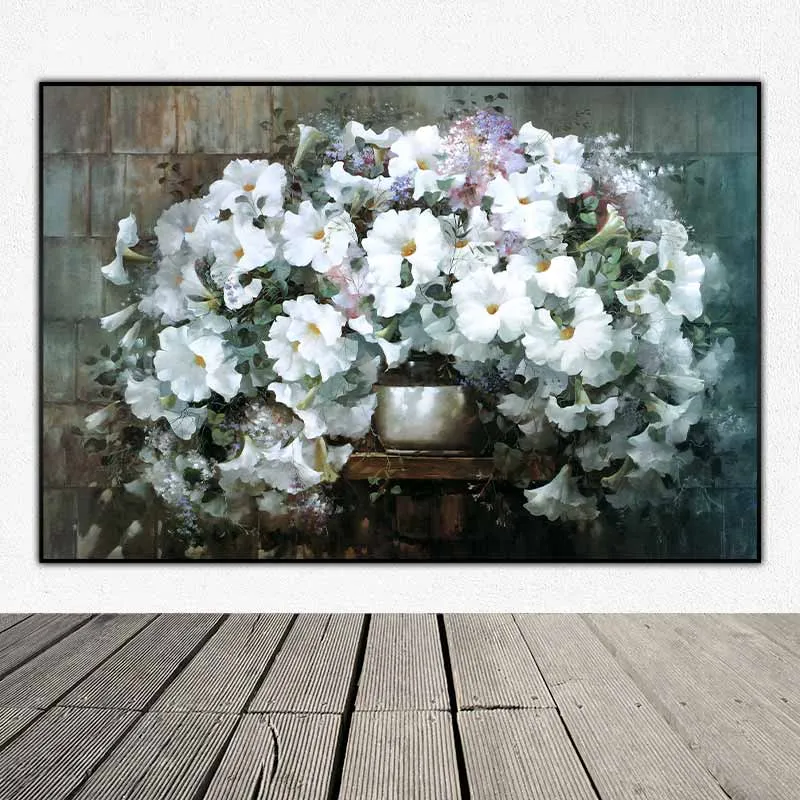 Tranh chậu hoa Dạ Yến Thảo trắng - Họa sĩ Victor Santos