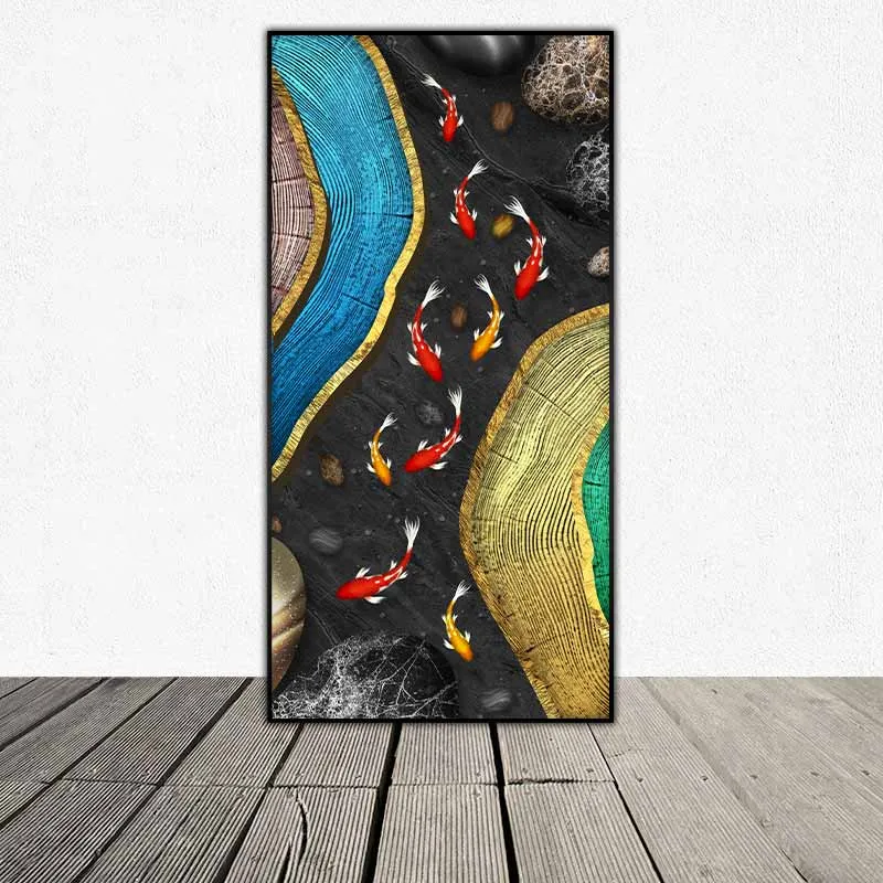 Tranh 9 con cá chép trừu tượng, tranh cửu ngư trừu tượng