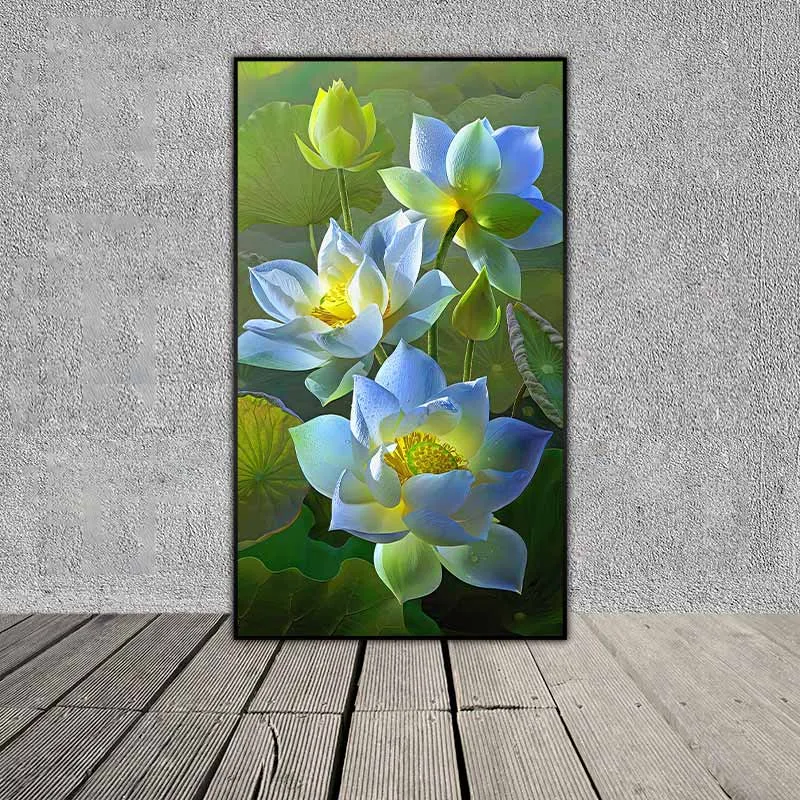 Tranh hoa sen trắng khổ dài