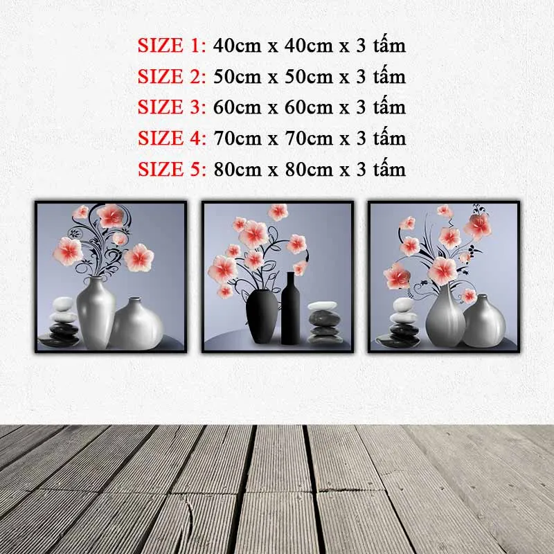 Tranh tĩnh vật bình hoa đào 3D