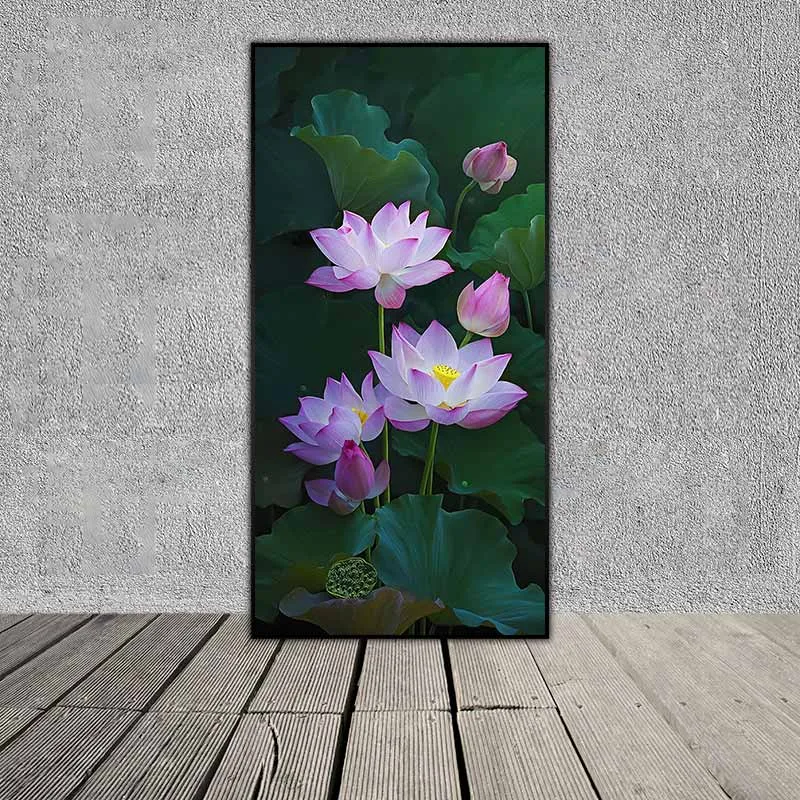 Tranh hoa sen hồng khổ dọc