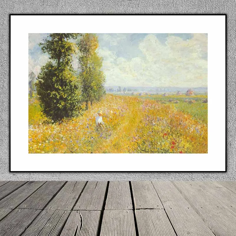 Tranh Cánh đồng cỏ với những hàng cây dương - Meadow with Poplars (Claude Monet)