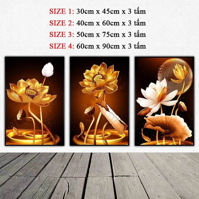 Tranh hoa sen trắng và vàng kim trừu tượng