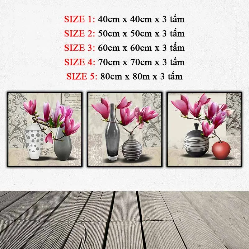 Tranh tĩnh vật bình hoa Mộc Lan trên nền theo phong cách Vintage