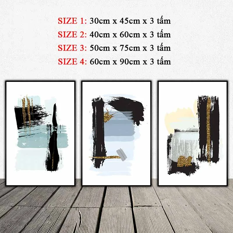 Tranh trừu tượng các vệt sơn đen, xanh và vàng