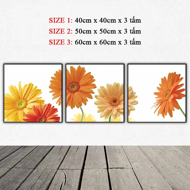 Tranh cận cảnh hoa cúc đỏ và vàng