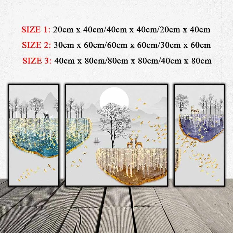 Tranh những con nai đứng trên núi trừu tượng