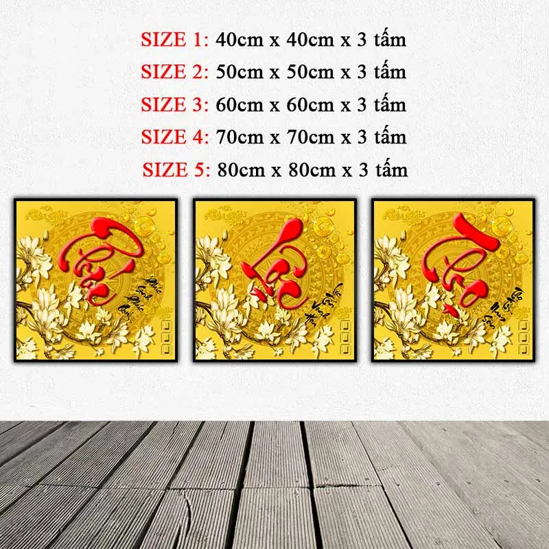 Tranh chữ Phúc Lộc Thọ và hoa mộc lan