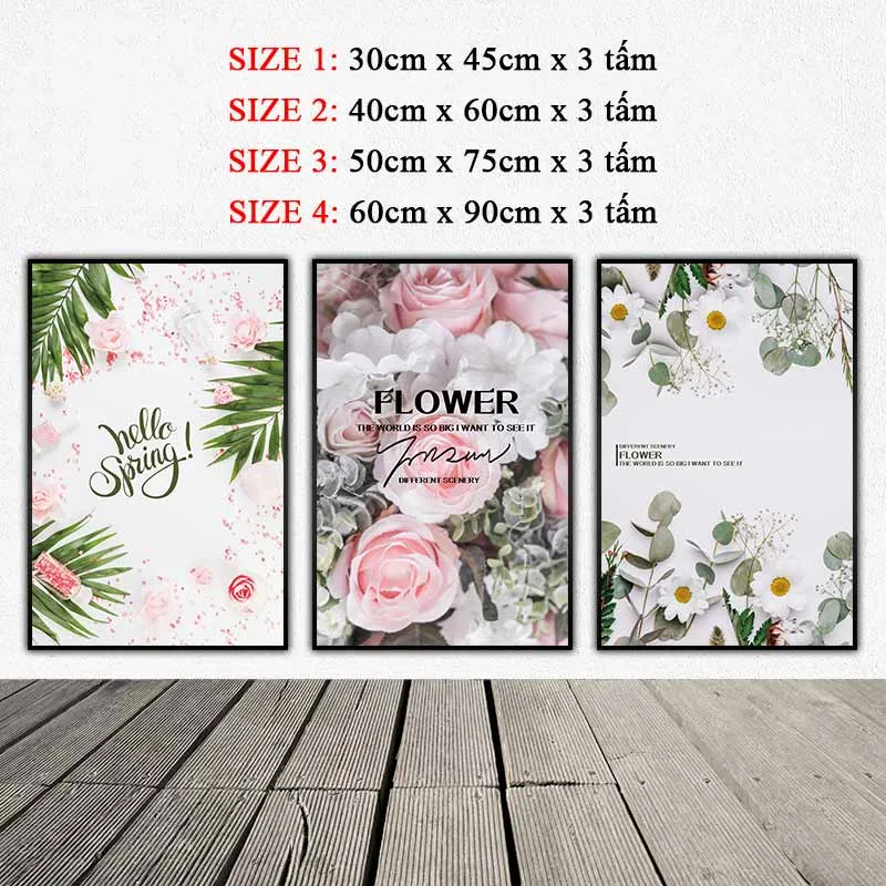 Tranh hoa hồng và lá cây nhiệt đới