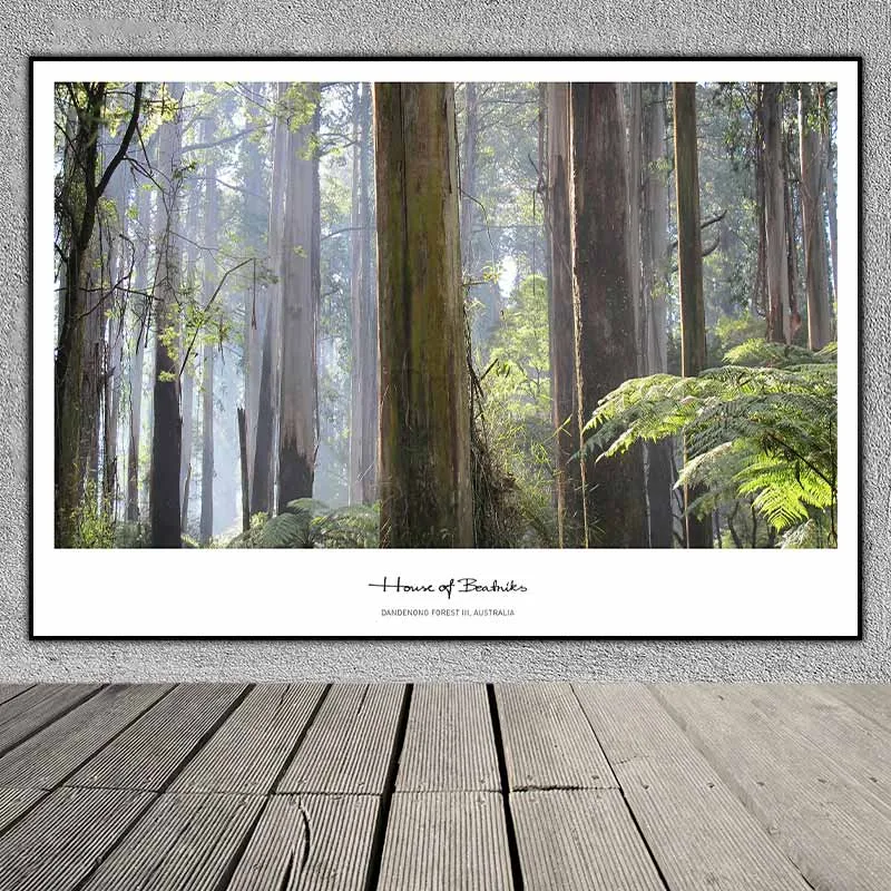 Tranh Scandinavian phong cảnh rừng, cảnh biển, con thuyền và chữ Stockholm