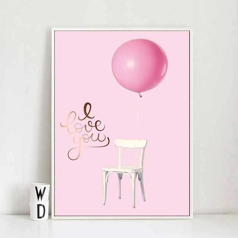 Tranh Scandinavian hoa mẫu đơn và bóng bay kết hợp chữ