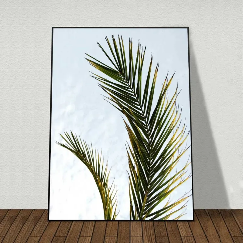 Tranh bộ Bắc Âu Scandinavian phong cảnh bãi biển và lá dừa