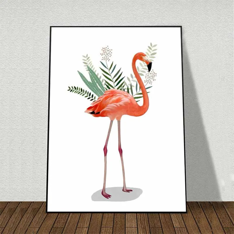 Tranh Scandinavian đầu nai trừu tượng, hồng hạc và hoa