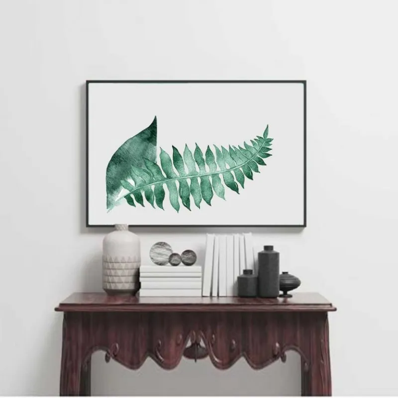 Tranh lá cây nhiệt đới xương rồng, lá trầu bà, lá dương xỉ